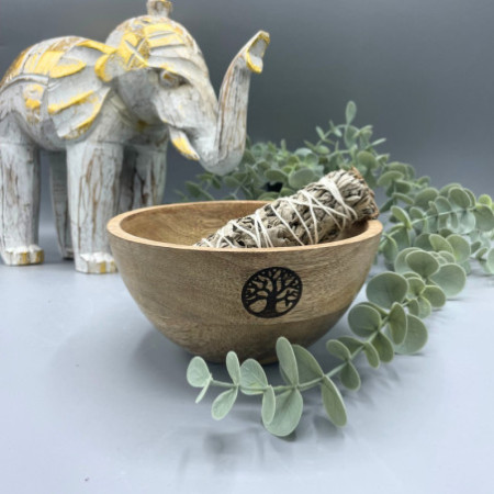 Bol en bois pour offrandes rituelles et de purification - Arbre de vie - 14 x 7 cm
