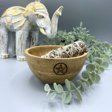 Bol en bois pour offrandes rituelles et de purification - Pentagone - 14 x 7 cm