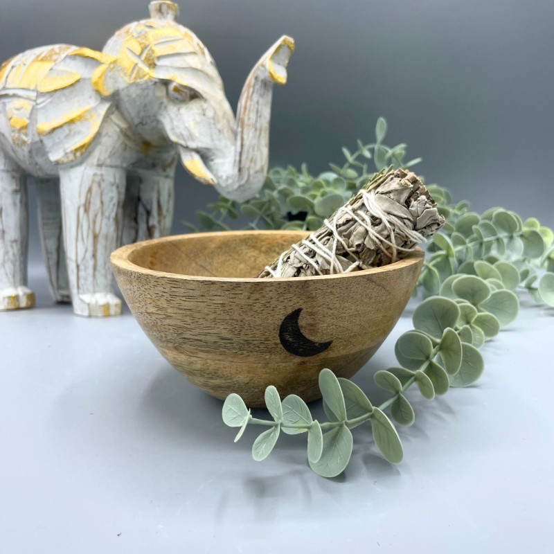 Bol en bois pour offrandes rituelles et de purification - Trois Lunes - 14 x 7 cm