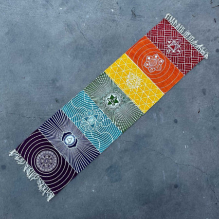 Tapis de yoga 100 % coton - 60 x 200 cm - 7 chakras