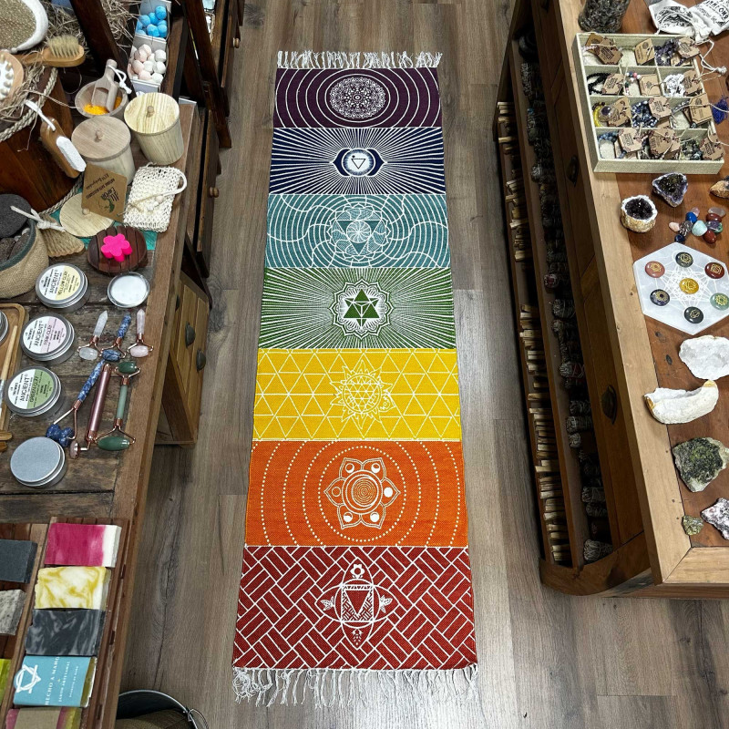 Tapis de yoga 100 % coton - 60 x 200 cm - 7 chakras