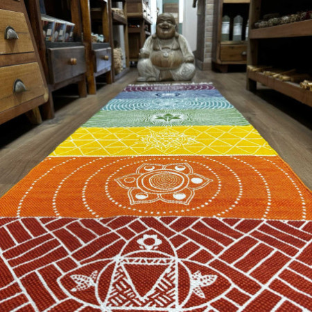 Tapis de yoga 100 % coton - 60 x 200 cm - 7 chakras