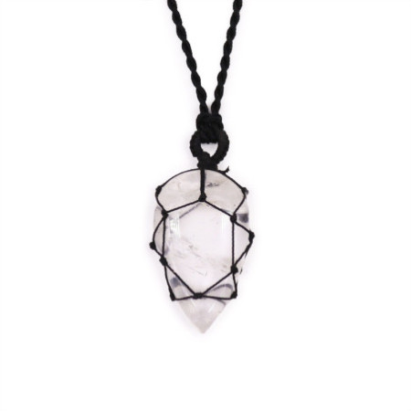 Pendentif en forme de larme avec pierres précieuses lacées - Quartz de roche