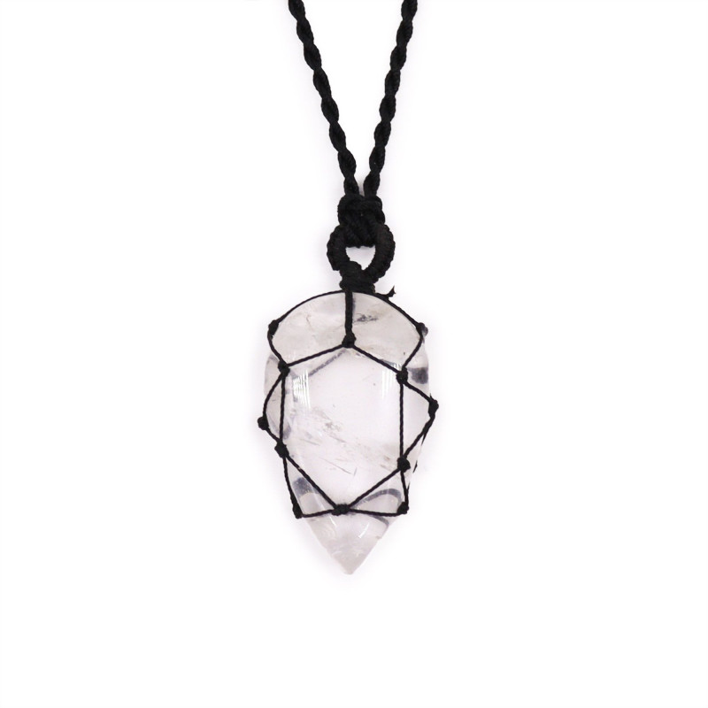 Pendentif en forme de larme avec pierres précieuses lacées - Quartz de roche
