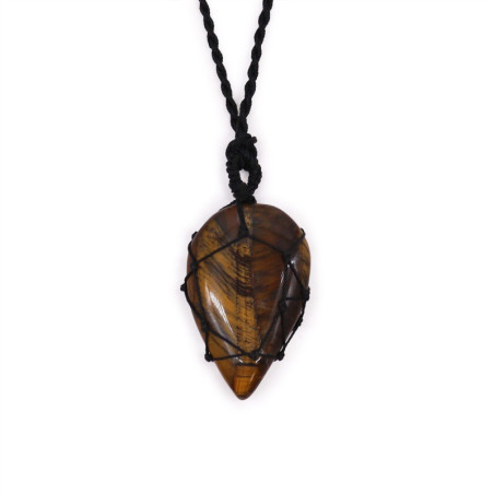 Pendentif en forme de larme avec pierres précieuses lacées - œil de tigre
