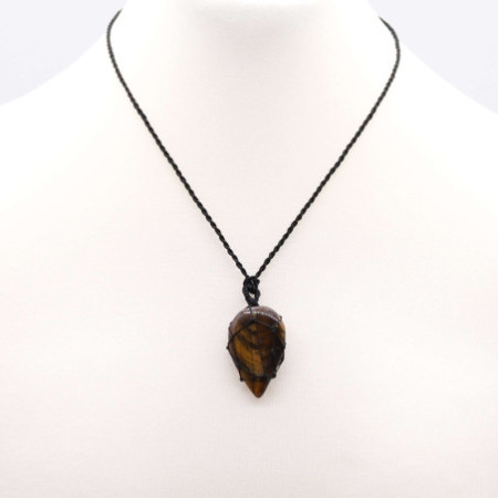 Pendentif en forme de larme avec pierres précieuses lacées - œil de tigre
