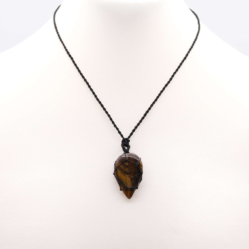Pendentif en forme de larme avec pierres précieuses lacées - œil de tigre