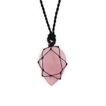 Pendentif en forme de larme avec pierres précieuses lacées - Quartz rose