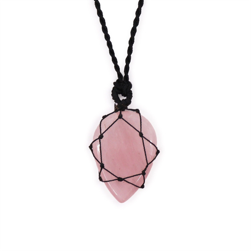 Pendentif en forme de larme avec pierres précieuses lacées - Quartz rose