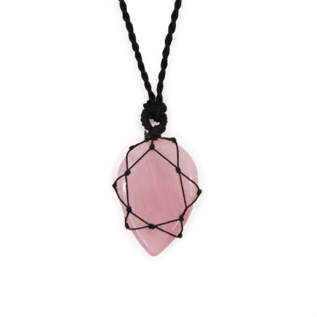 Pendentif en forme de larme avec pierres précieuses lacées - Quartz rose