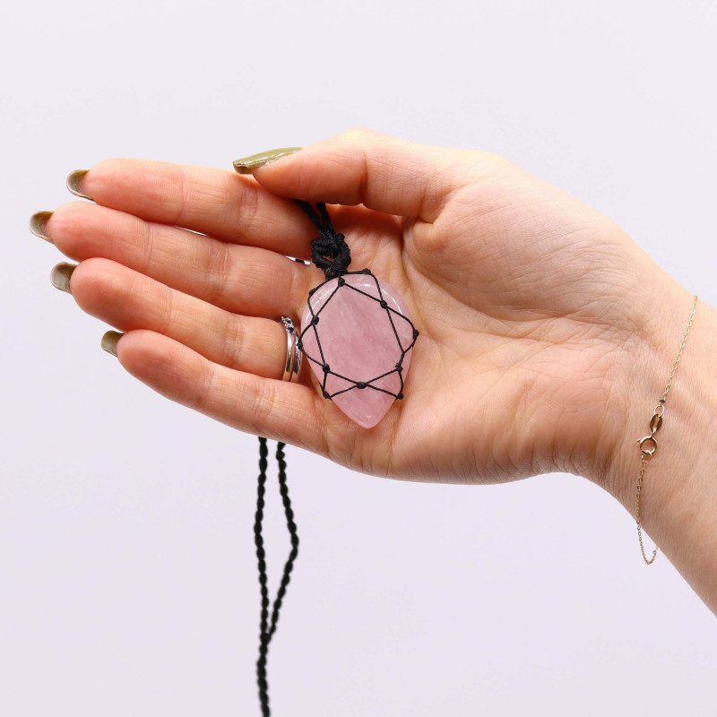 Pendentif en forme de larme avec pierres précieuses lacées - Quartz rose