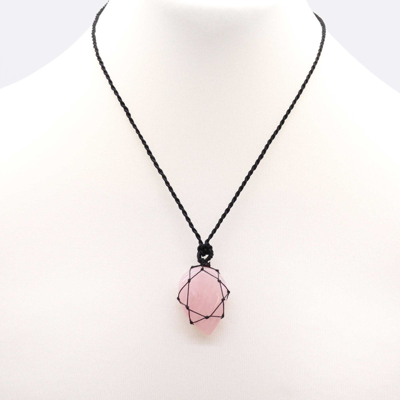 Pendentif en forme de larme avec pierres précieuses lacées - Quartz rose