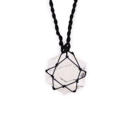 Pendentif hexagonal en pierres précieuses lacées - Howlite blanche
