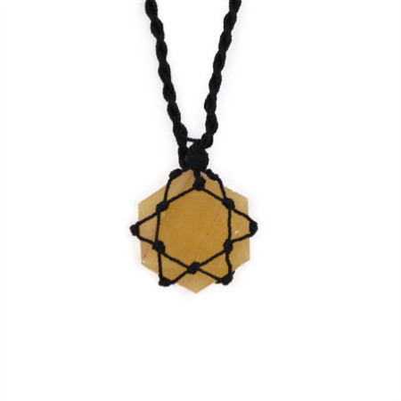 Pendentif hexagonal en pierres précieuses lacées - Quartz jaune