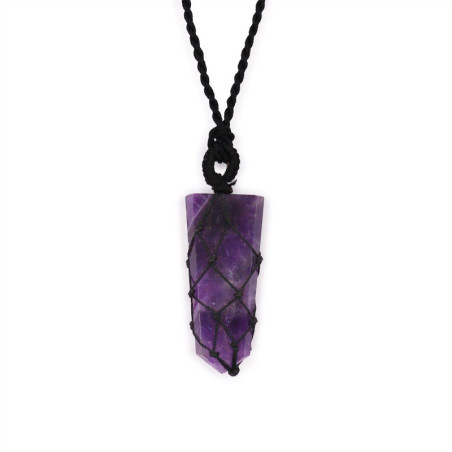 Pendentif à pointe plate en pierres précieuses lacées - Améthyste