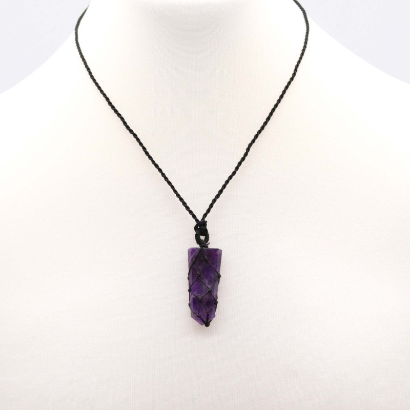 Pendentif à pointe plate en pierres précieuses lacées - Améthyste