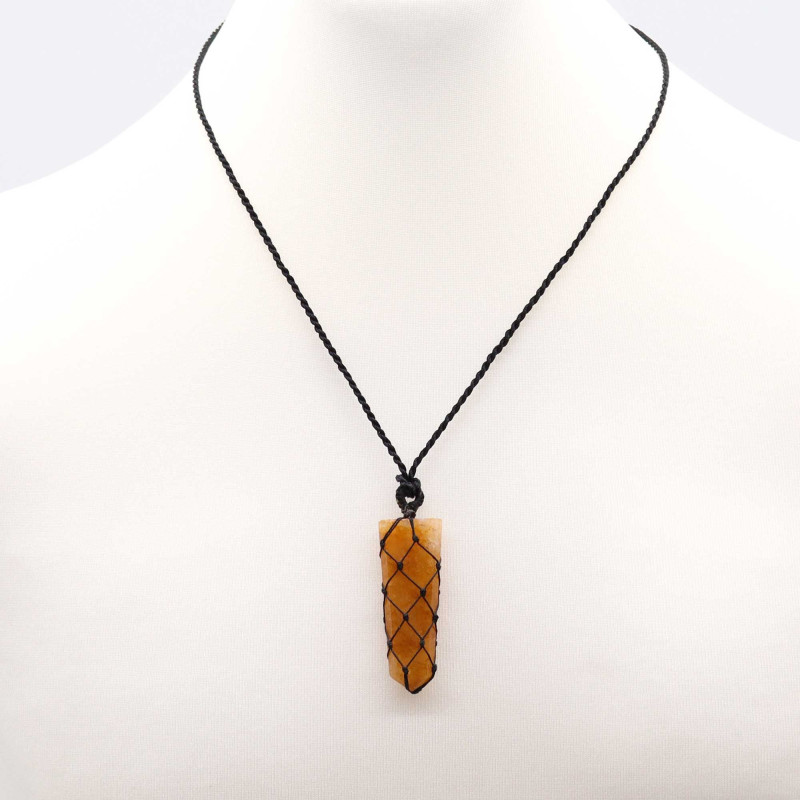 Pendentif à pointe plate en pierres précieuses lacées - Quartz doré