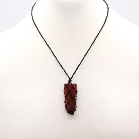 Pendentif à pointe plate en pierres précieuses lacées - Jaspe rouge