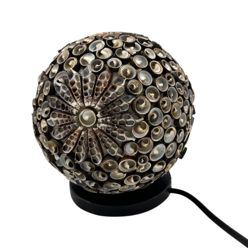 Lampe coquillage Boho - Globe torsadé chocolat - 15 cm