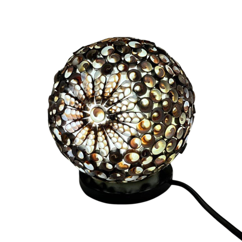 Lampe coquillage Boho - Globe torsadé chocolat - 15 cm