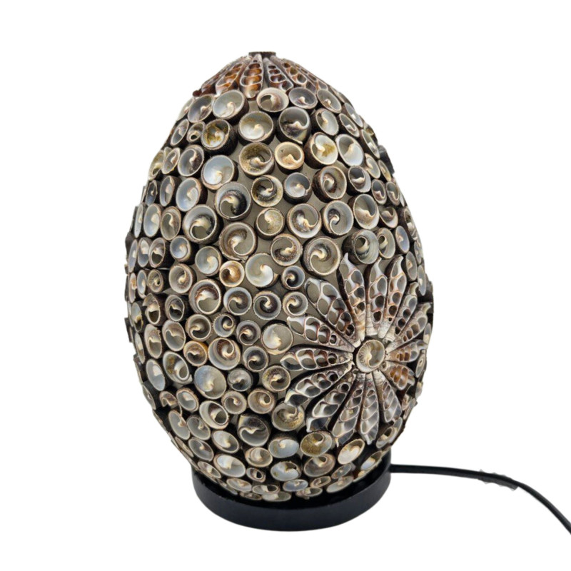 Lampe coquillage Boho - Ovale torsadé chocolat - 20 cm