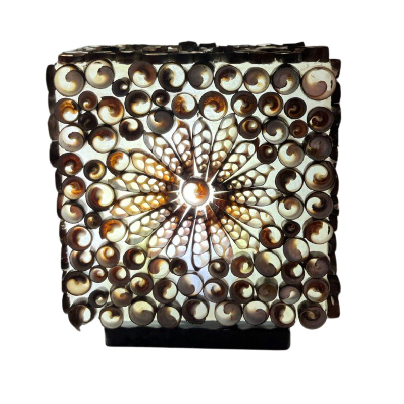 Lampe coquillage Boho - Carré torsadé chocolat - 15 cm