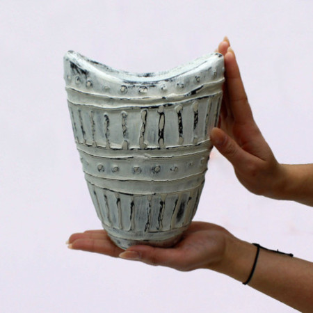 Vase à col large - Crème 22 cm