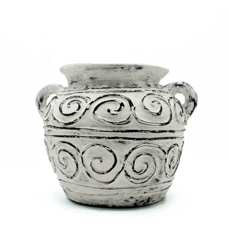 Pot de fleurs en argile grecque avec poignées - Crème 15 cm