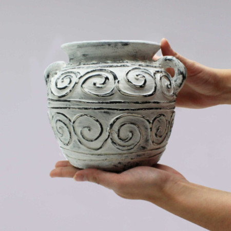 Pot de fleurs en argile grecque avec poignées - Crème 15 cm