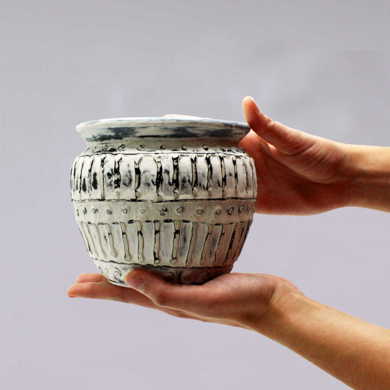 Pot de fleurs en argile grecque - Crème 12 cm