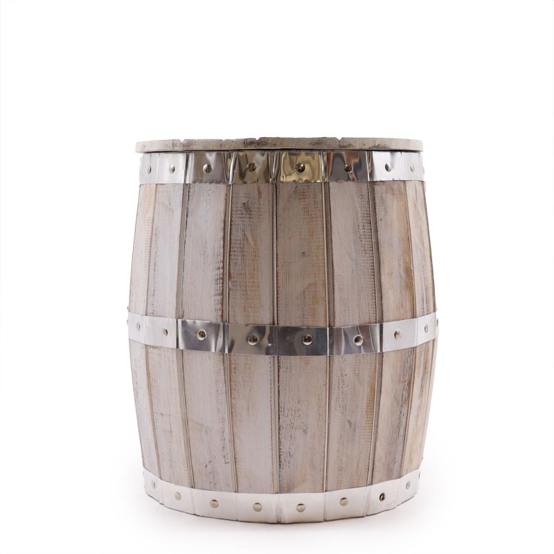 Tabouret en tonneau de bière - Blanchi à la chaux