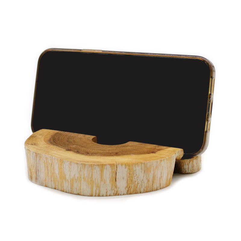 Grand support de téléphone en bois Gamal - Blanchi à la chaux