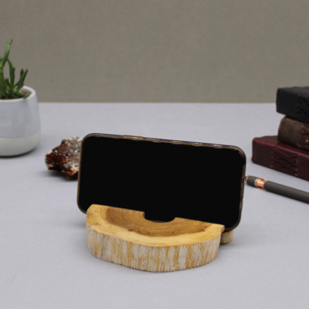 Grand support de téléphone en bois Gamal - Blanchi à la chaux