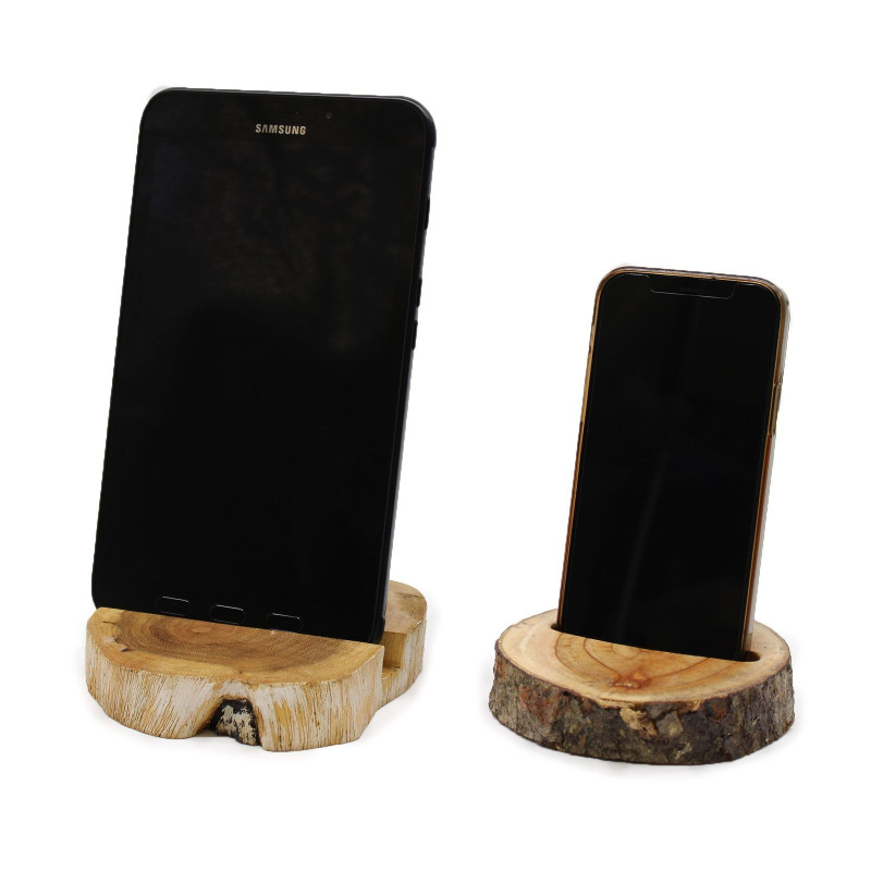 Grand support de téléphone en bois Gamal - Blanchi à la chaux