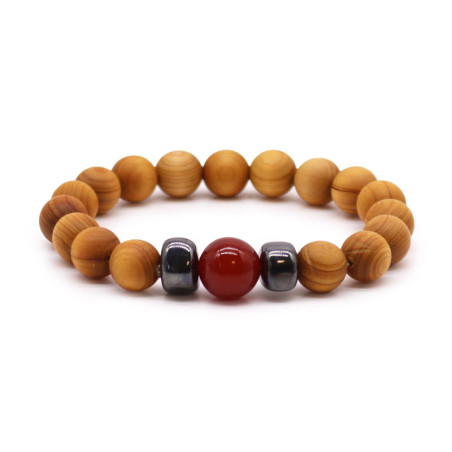 Bracelet chakra racine en bois de cèdre avec jaspe rouge
