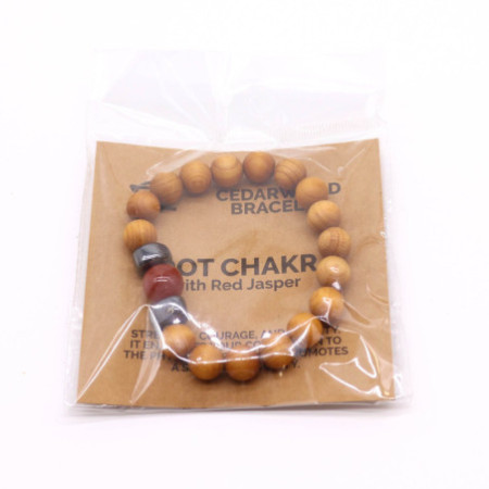 Bracelet chakra racine en bois de cèdre avec jaspe rouge