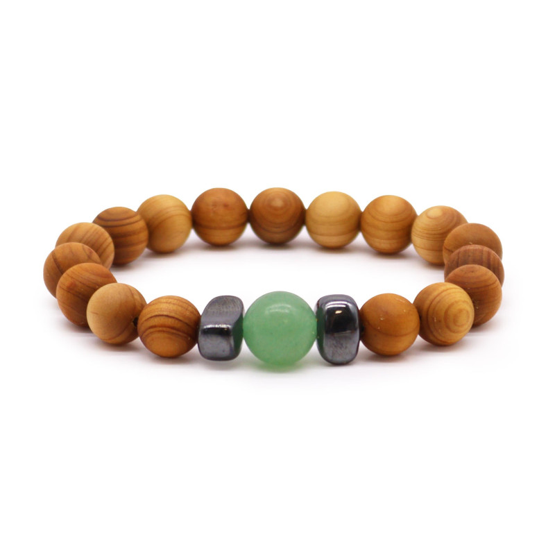 Bracelet chakra sacré en bois de cèdre avec aventurine