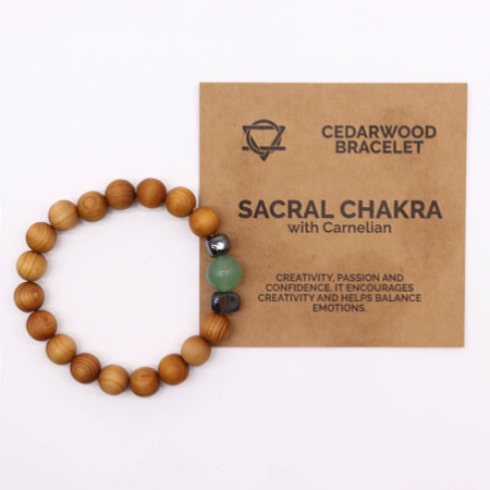 Bracelet chakra sacré en bois de cèdre avec aventurine
