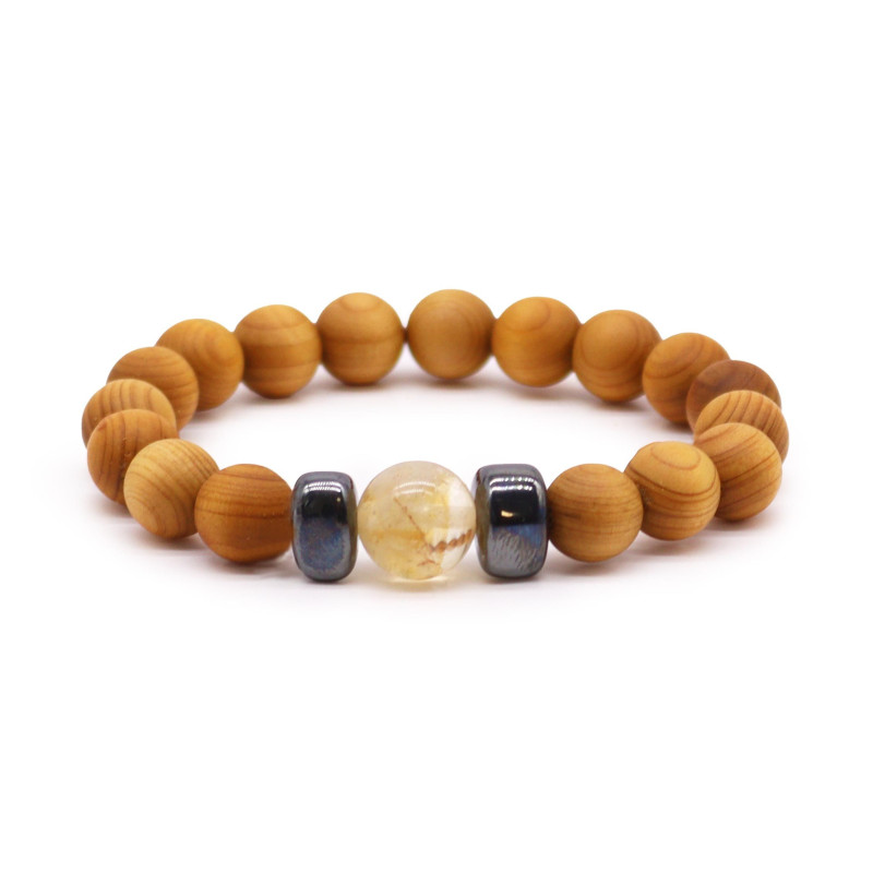 Bracelet chakra du plexus solaire en bois de cèdre avec citrine