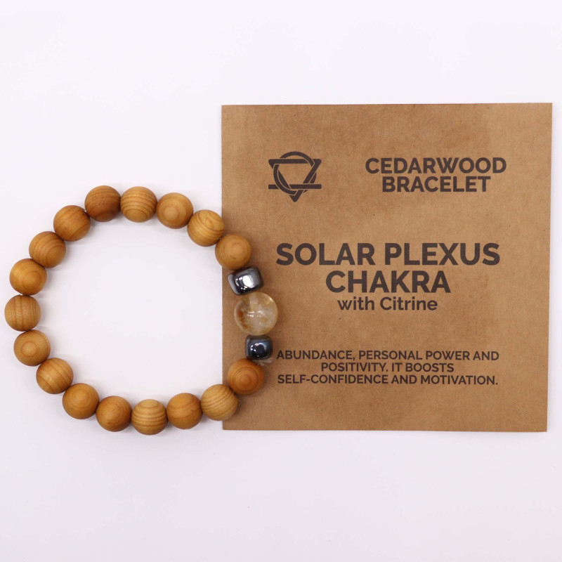 Bracelet chakra du plexus solaire en bois de cèdre avec citrine