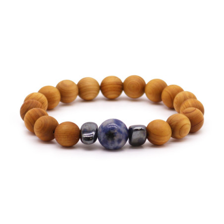 Bracelet chakra de la gorge en bois de cèdre avec sodalite