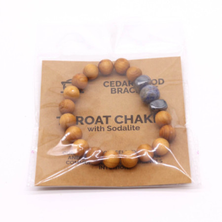 Bracelet chakra de la gorge en bois de cèdre avec sodalite