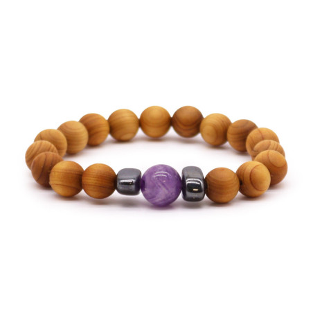 Bracelet chakra du troisième œil en bois de cèdre avec améthyste