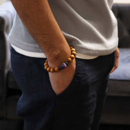 Bracelet chakra du troisième œil en bois de cèdre avec améthyste