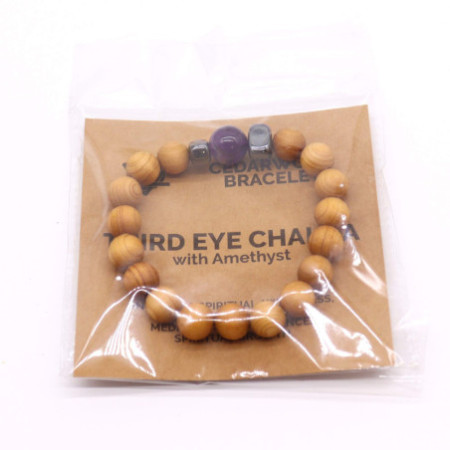 Bracelet chakra du troisième œil en bois de cèdre avec améthyste