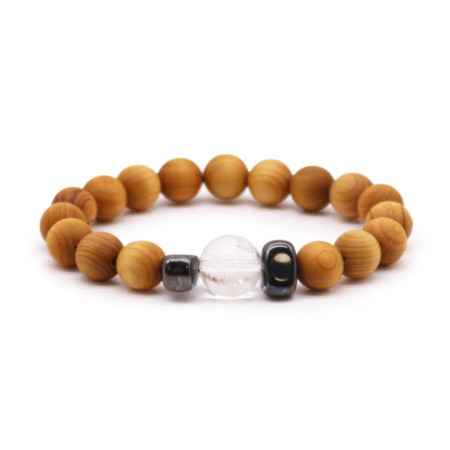 Bracelet chakra couronne en bois de cèdre avec quartz clair