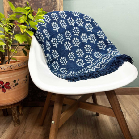 Tapis indigo fait main - 170x120cm - Fleur de Chhota