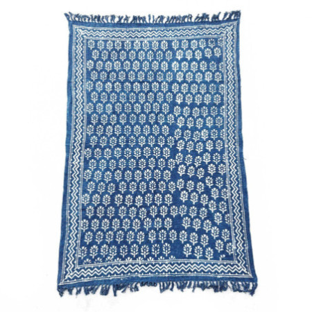 Tapis indigo fait main - 170x120cm - Fleur de Chhota