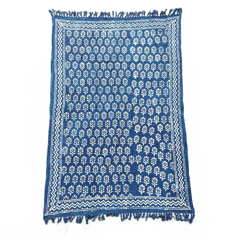 Tapis indigo fait main - 170x120cm - Fleur de Chhota
