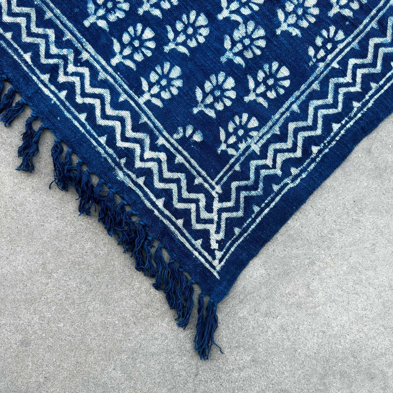 Tapis indigo fait main - 170x120cm - Fleur de Chhota